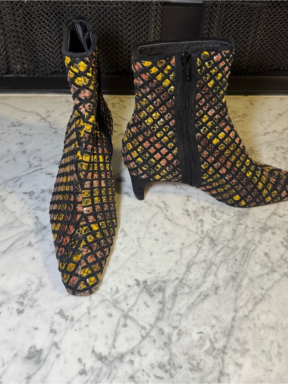 New Staud Wally 100% Leather Woven Snakeskin Ankle Boots Size EU 37 US 7 $696